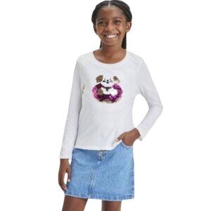 Girls Long Sleeve Flip Sequin 'Puppy Doughnut' T-Shirt - Size: 10/12 Large
